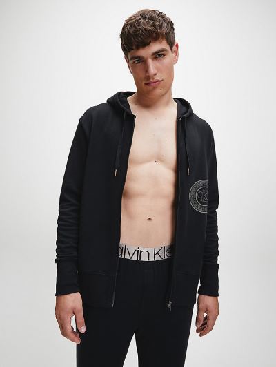 Calvin Klein Ruhák HU740308 | Calvin Klein Icon Lounge Zip Up Férfi Kapucnis Pulóver Fekete
